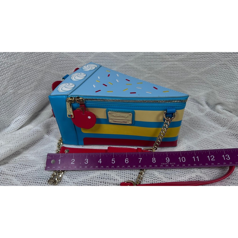Loungefly Disney Snow White Slice of Cake Crossbody Bag Blue Multi Striped Cute! - Picture 2 of 9